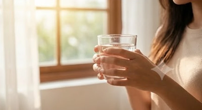 Một ly nước ấm được cầm trên tay giúp cân bằng cảm xúc và xoa dịu tâm trí sau khi thức dậy