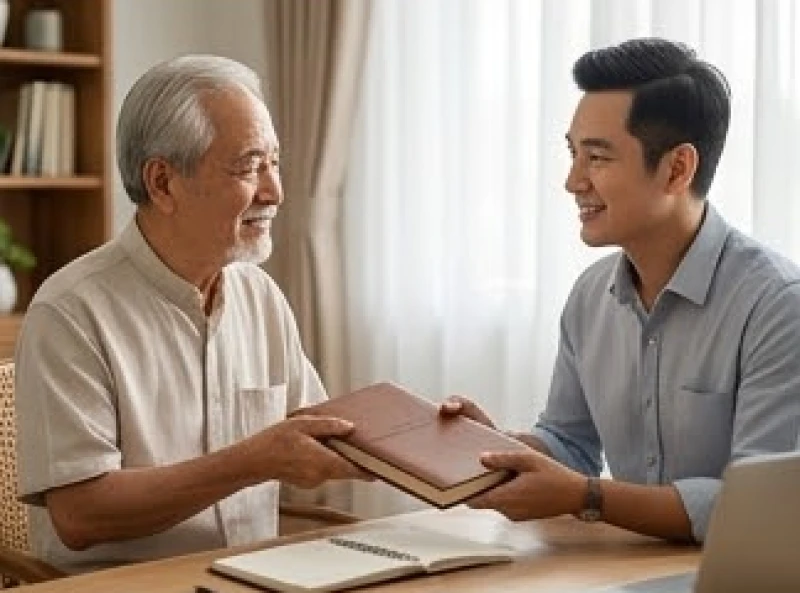 Người lớn tuổi giao phó sổ sách và tài sản cho con cháu đáng tin cậy trong gia đình