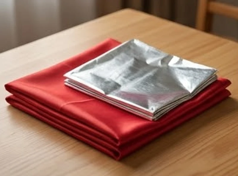 Tấm vải lụa đỏ và lớp giấy bạc trang kim dùng trong nghi lễ sang cát