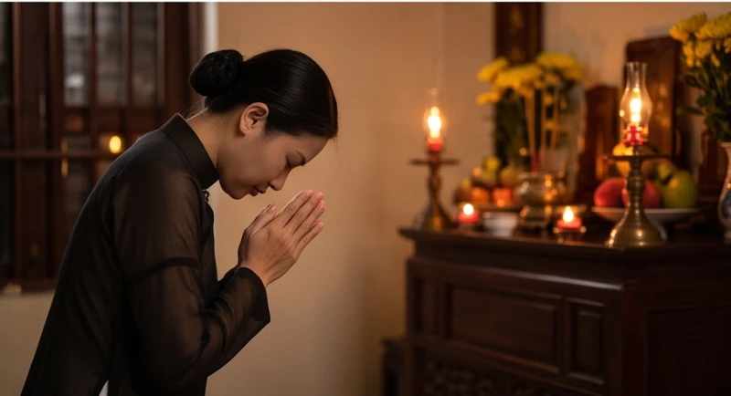 Văn khấn xin đài âm dương gia tiên: Mẫu bài cúng và quy tắc gieo 6 Tín chủ chắp tay vái lạy thành kính thoái lui sau khi gieo đài âm dương không đạt ý nguyện qua ba lần