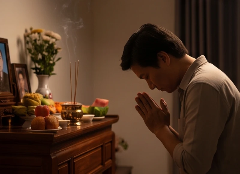 Có cần đọc văn khấn thành tiếng không: Quy tắc chọn âm lượng chuẩn 9 Gia chủ hơi cúi đầu vái nhẹ để tạ lỗi khi lỡ đọc vấp lời khấn tại ban thờ
