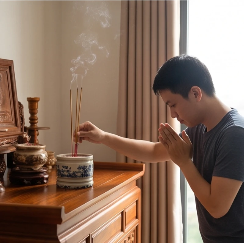 Văn khấn Giỗ Tổ Hùng Vương tại nhà: Bài cúng và cách sắm lễ chuẩn 8 Người hành lễ lùi lại một bước và chắp tay vái tạ nghiêm trang sau khi hoàn tất việc đọc văn khấn