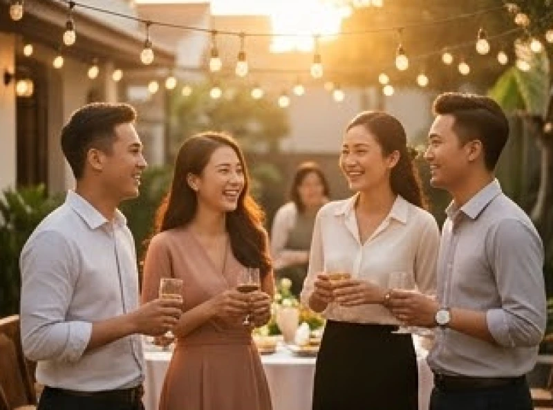 Nhóm người trẻ tuổi Dần độc thân đang giao lưu vui vẻ trong một buổi tiệc nhỏ