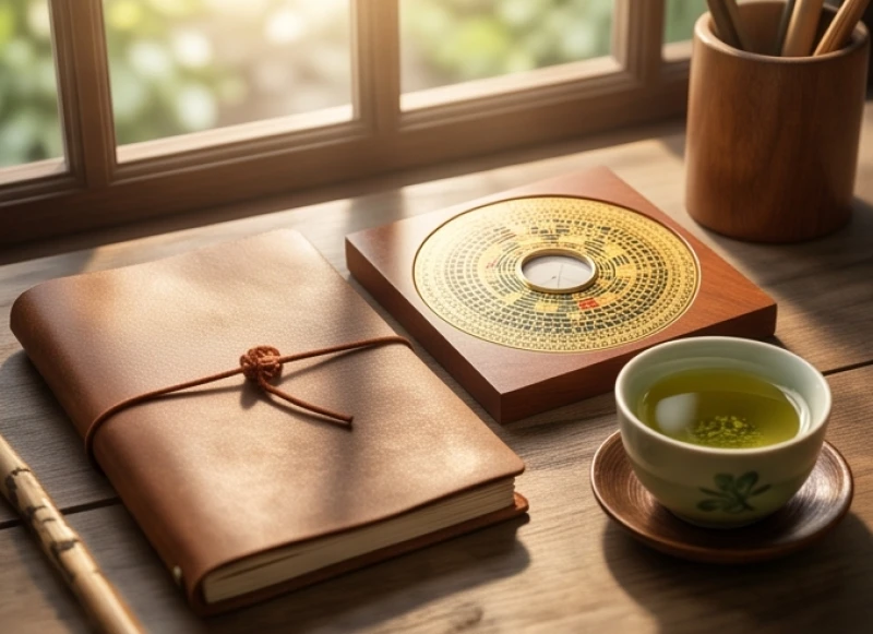 La bàn phong thủy và sổ tay ghi chép hỗ trợ người tuổi Tý đối phó biến động tử vi tuổi tý năm 2027