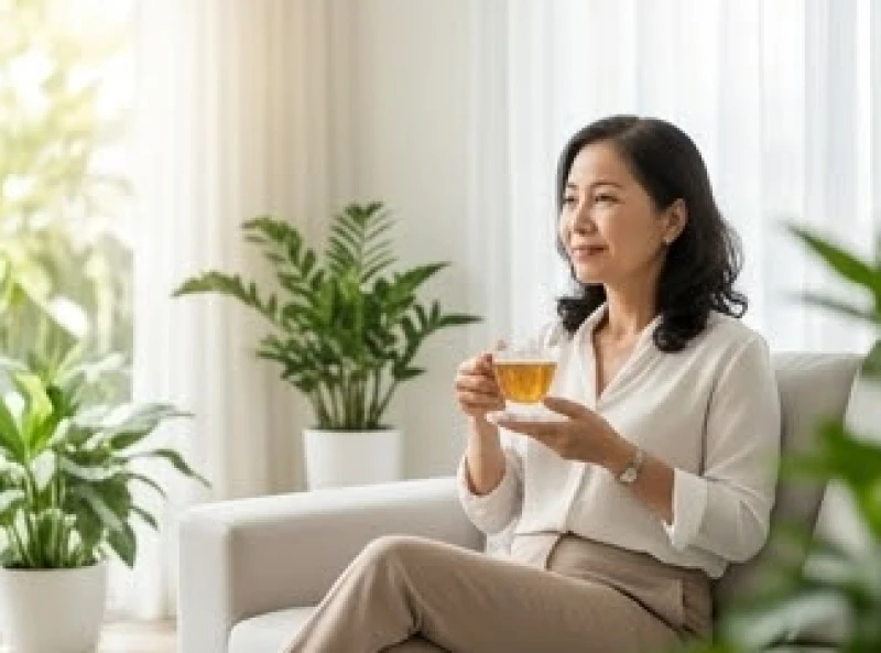 Nữ doanh nhân sinh năm Ất Mão ngồi thư giãn tĩnh tâm trong không gian ngập tràn ánh sáng bao quanh bởi cây xanh