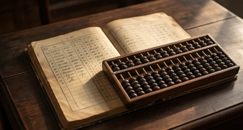 Tử vi trọn đời tuổi Bính Tuất 1946 nữ mạng: Vận hạn & an dưỡng 5 Sổ tay ghi chép và chiếc bàn tính đặt trên bàn gỗ biểu trưng cho sự nghiệp trung vận