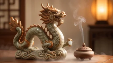 Tượng rồng phong thủy bằng gốm sứ đặt trên bàn làm việc tượng trưng cho vận hạn tuổi thìn năm 2026 tinh tế