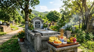 Gia quyến chuẩn bị mâm lễ tươm tất và đọc văn khấn 100 ngày ngoài mộ để cầu siêu cho người thân