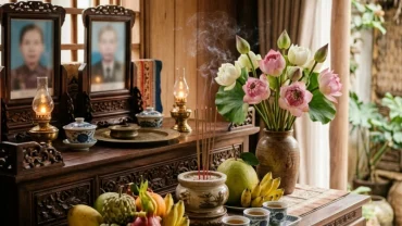 Mâm lễ hoa quả thanh tịnh dâng cúng cùng bài văn khấn Bà Bổn Mạng cầu bình an tại nhà