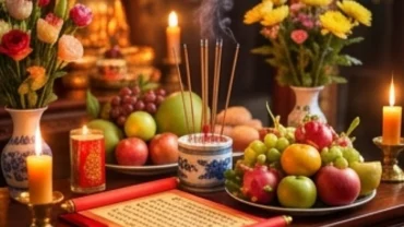 Mâm lễ cúng tươm tất dâng lên miếu kèm bài văn khấn Bà Chúa Xứ trang trọng