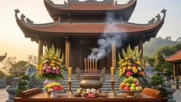 Mâm lễ vật tươm tất dâng lên Điện Bà cùng bài văn khấn Bà Đen Tây Ninh linh thiêng