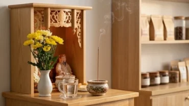 Mâm lễ thắp hương và văn khấn bán hàng hàng ngày thanh tịnh tại bàn thờ Thần Tài Thổ Địa giúp chiêu tài lộc