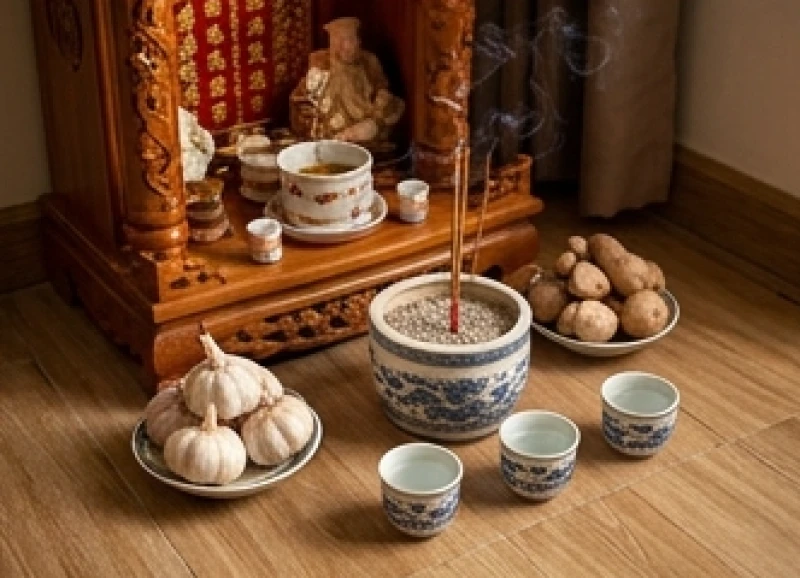 Văn khấn bao sái bát hương cuối năm: Bài bản và đúng nghi thức 7 Khói hương bay nhè nhẹ quanh bát hương trên bàn thờ Thần Tài Thổ Địa được đặt cẩn thận dưới nền gạch