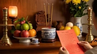 Gia chủ thành kính đọc văn khấn bao sái bát hương trước bàn thờ gia tiên tươm tất dịp cuối năm