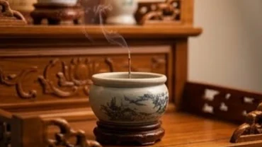 Bàn thờ gia tiên ấm cúng sau khi đọc văn khấn bát hương bị vỡ và an vị bát hương gốm Bát Tràng mới