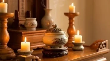 Gia chủ thành tâm đọc văn khấn bỏ bát hương cũ trước ban thờ trang nghiêm