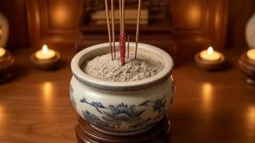 Ban thờ Thổ Công trang nghiêm với bát hương gốm sứ hoàn thiện sau khi đọc văn khấn bốc bát hương Thổ Công