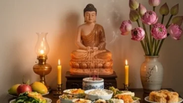 Mâm lễ cúng Phật và gia tiên thanh tịnh cùng văn khấn cầu an cho cha mẹ nhằm mong cầu sức khỏe