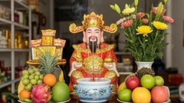 Bàn thờ Thần Tài Thổ Địa trang nghiêm giúp thu hút tài lộc khi chủ cửa hàng đọc văn khấn cầu buôn bán