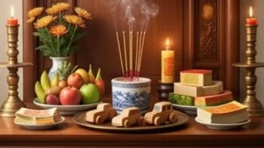 Mâm lễ 7 món và bài văn khấn cầu con trai được bày trí trang nghiêm tại không gian thờ tự truyền thống