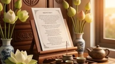 Mâm lễ chay thanh tịnh và bản văn khấn cầu siêu cho người thân đặt trang trọng trên bàn thờ gia tiên
