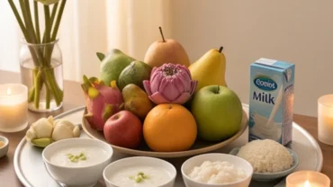 Mâm cúng chay dâng cùng văn khấn cầu siêu cho thai nhi tại nhà với hoa tươi, trái cây và nhang đèn trang nghiêm.