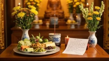 Mâm lễ chay và bài văn khấn cầu thi đỗ tại chùa chuẩn bị dâng lên ban thờ