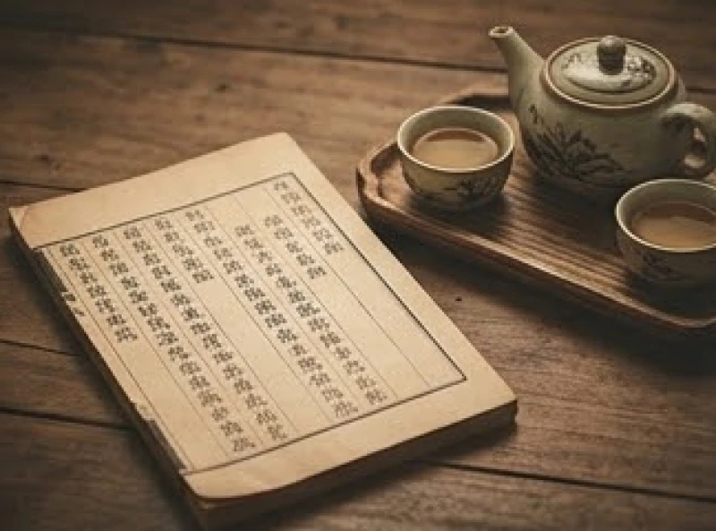 Cuốn sách ghi chép các bài văn khấn bằng chữ Hán Việt cổ được đặt cẩn thận bên cạnh kỷ trà