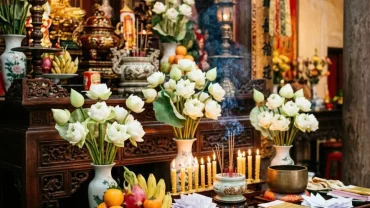Mâm lễ vật màu trắng thanh tịnh dâng ban Thoải Phủ cùng bài văn khấn cô bơ chuẩn lề lối truyền thống