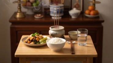 Thực hành đọc văn khấn cúng cơm hàng ngày cho người mới mất trước mâm lễ thanh tịnh