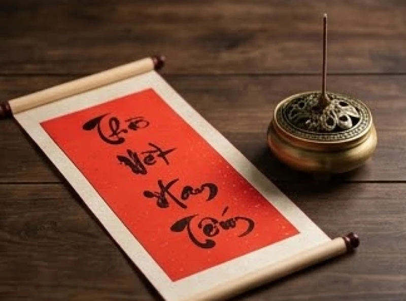 Tờ giấy đỏ ghi nội dung bài văn khấn dâng sao giải hạn được đặt ngay ngắn cạnh bát hương