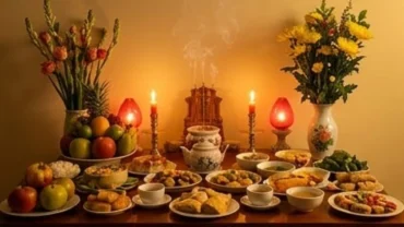 Mâm lễ cúng Hội Yến Diêu Trì Cung chuẩn thuần chay được bày biện trang nghiêm tại gia