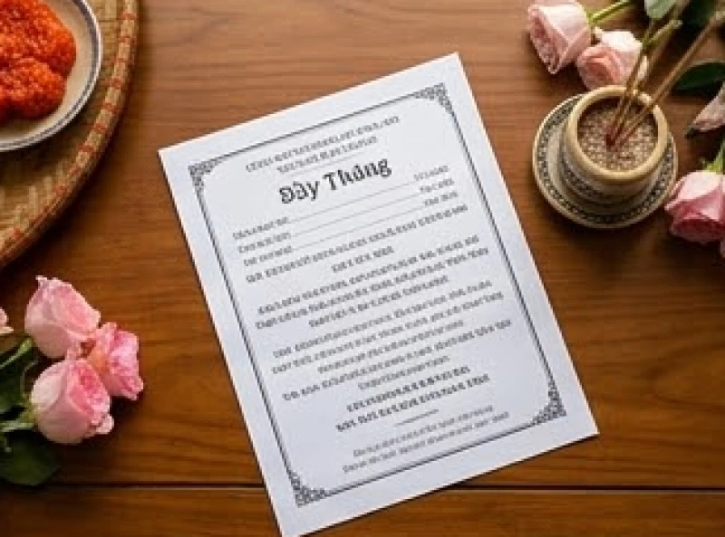 Tờ giấy in sẵn bài văn khấn cúng Mụ đặt trang trọng trên bàn lễ