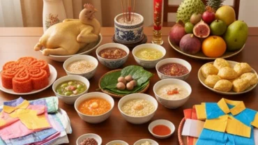 Mâm lễ cúng thôi nôi đầy đủ với hoa quả, xôi chè và văn khấn cúng thôi nôi cho bé