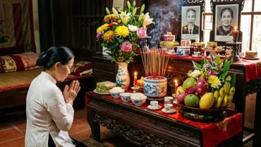 Mâm lễ trang nghiêm và bài văn khấn cửu huyền thất tổ chuẩn phong thủy trên bàn thờ gia tiên