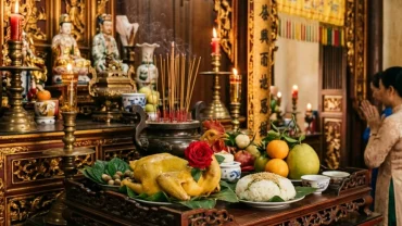 Mâm lễ vật truyền thống và nghi thức đọc văn khấn đền cửa ông cầu bình an