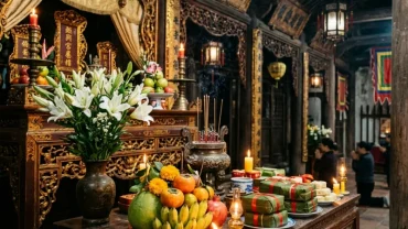 Mâm lễ chay thanh tịnh dâng Nhị vị Công chúa khi đọc văn khấn đền giếng đền hùng cầu bình an