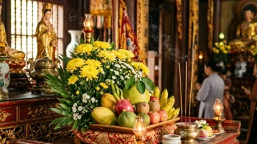 Mâm lễ vật trang nghiêm cùng bài văn khấn đền ngọc sơn chuẩn bị cho nghi thức cầu công danh