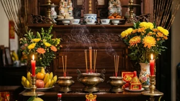 Mâm lễ chay mặn trang nghiêm bày trí trên điện thờ tư gia cùng bài văn khấn điện tại gia chuẩn tâm linh truyền thống