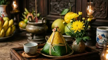 Mâm lễ chay dâng cúng ban Công đồng trang nghiêm khi thực hiện nghi thức và đọc văn khấn đình miếu tại Việt Nam