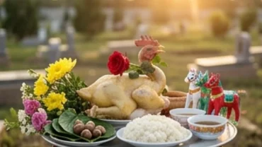 Mâm lễ vật truyền thống dâng Thần linh và Gia tiên trước khi đọc văn khấn động thổ xây mộ