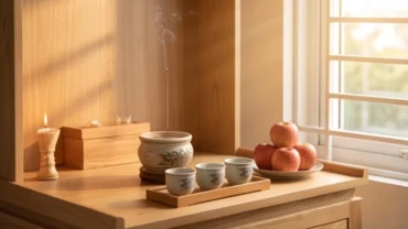Mâm lễ mọn và không gian thắp hương đọc văn khấn gia tiên hàng ngày thanh tịnh