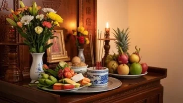 Mâm lễ và bài văn khấn gia tiên ngày 30 hàng tháng chuẩn bị chu đáo trên bàn thờ truyền thống