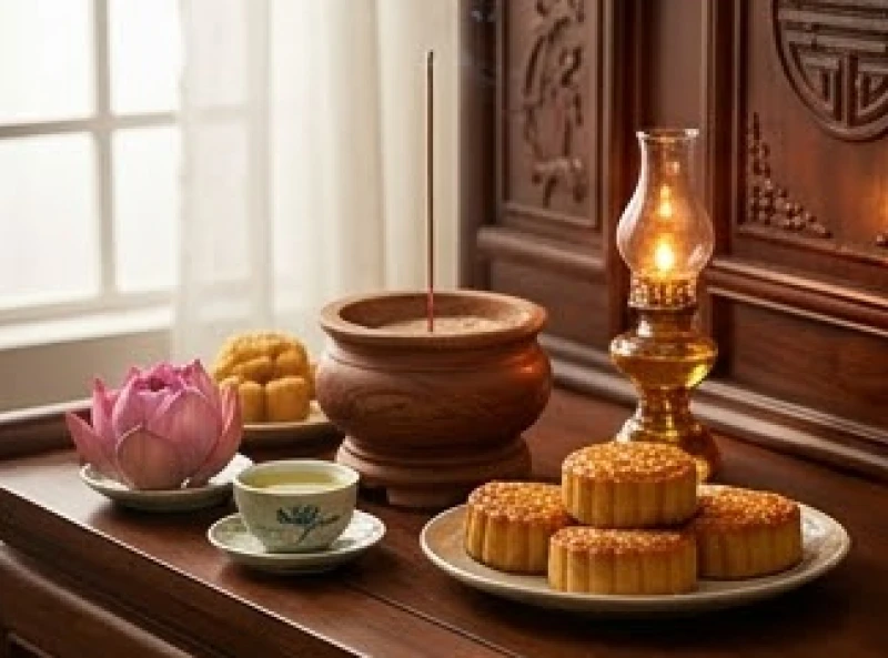 Văn khấn rằm Trung Thu: Bài cúng Thần linh, Gia tiên và ngoài trời 4 Gia chủ dâng hương tại ban thờ gia tiên trong ngày rằm Trung Thu
