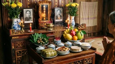 Mâm lễ vật tươm tất dâng lên bàn thờ gia tiên cùng bài văn khấn giỗ cha chuẩn phong tục truyền thống Việt Nam