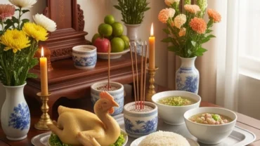 Mâm cúng truyền thống phục vụ việc đọc văn khấn giỗ cha trang nghiêm
