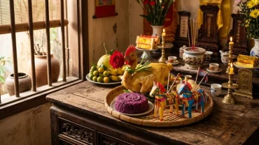 Mâm cúng trang nghiêm dâng thần linh cùng bài văn khấn hoá vàng thổ công chuẩn phong tục truyền thống