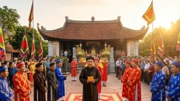Quá trình đọc bài văn khấn lễ hội đình làng truyền thống trước ban thờ Thành Hoàng cầu bình an, mưa thuận gió hòa