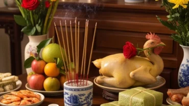 Mâm cúng gia tiên và văn khấn mùng 2 Tết được chuẩn bị chỉn chu với đầy đủ lễ vật truyền thống