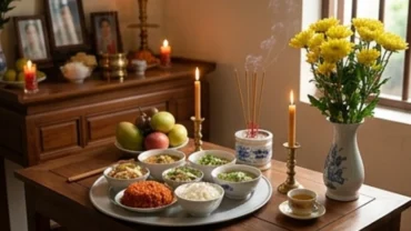 Bàn thờ truyền thống với mâm cúng tươm tất và bài văn khấn ngày giỗ chị gái được đặt trang trọng